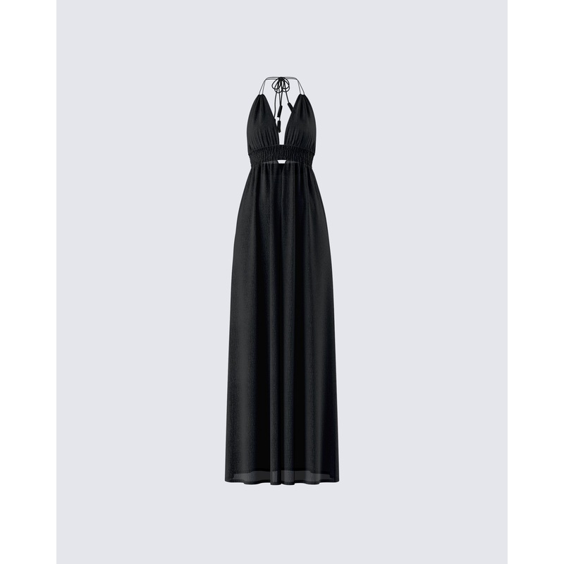 Leida Black Halter Maxi Dress