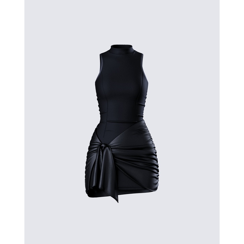 Lindsey Black Wrap Mini Dress