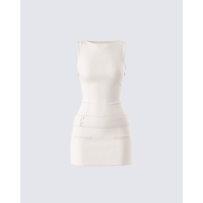 Matiyah Ivory Belted Micro Mini Dress