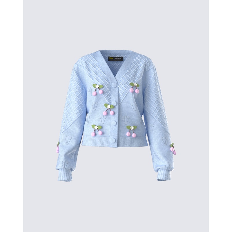 Olea Lavender Cherry Trim Cardigan