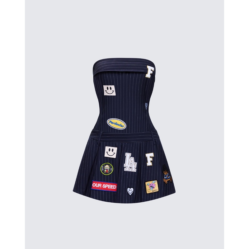 Teagan Navy Pinstripe Mini Dress