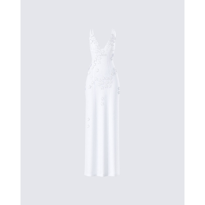 Twyla White Floral Mesh Maxi Dress