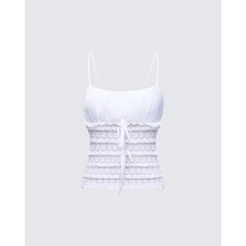 Wayan White Strappy Lace Top