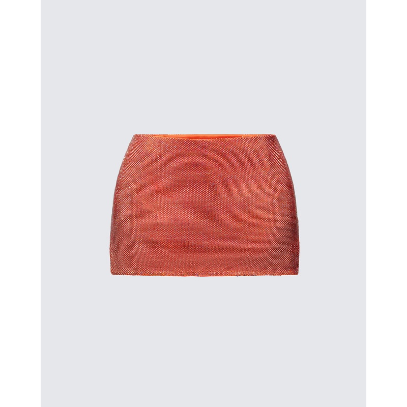 Alyah Orange Rhinestone Micro Mini Skirt