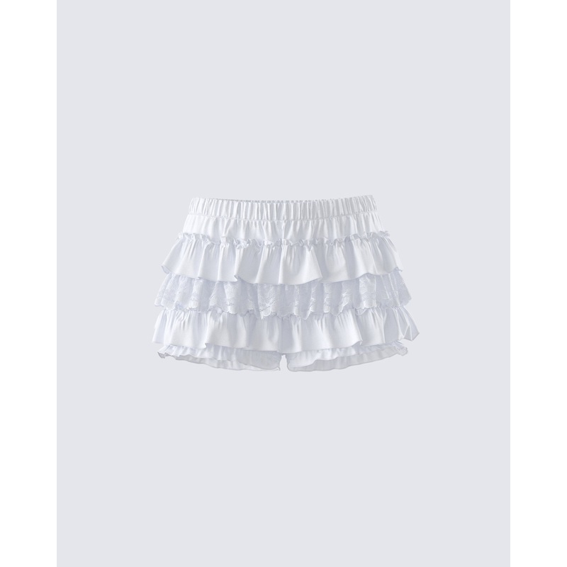 Amia White Ruffle Bloomer Micro Skort