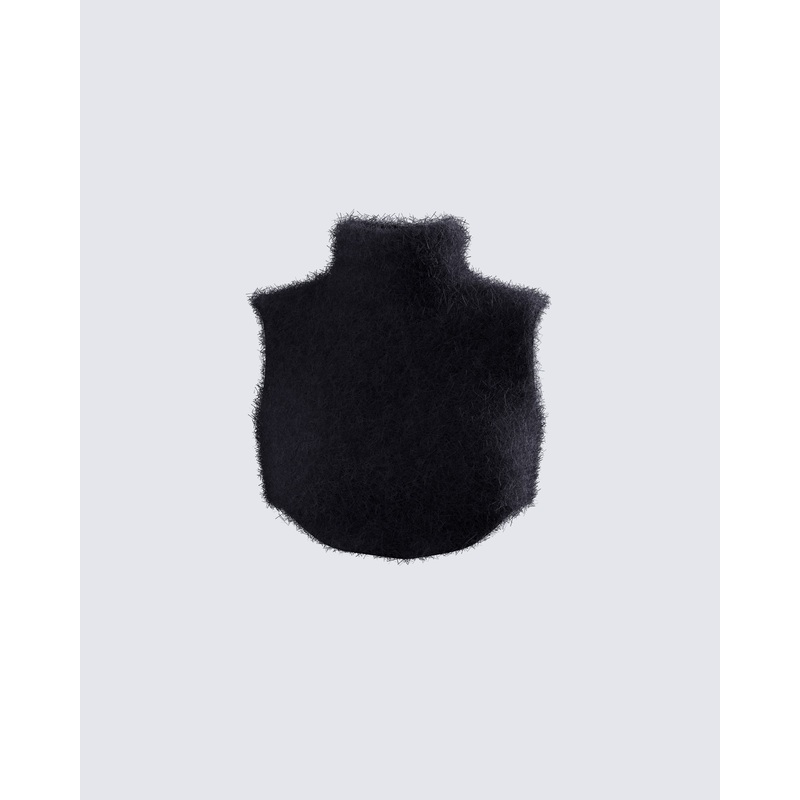 Ara Black Fuzzy Turtleneck Crop Top