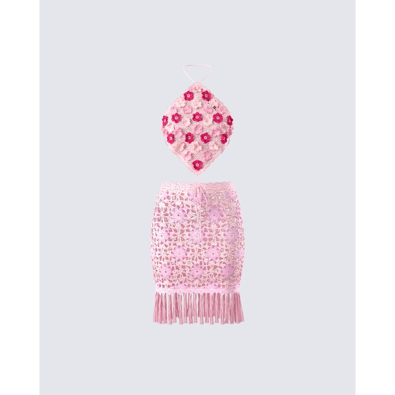 Aya Pink Floral Crochet Set