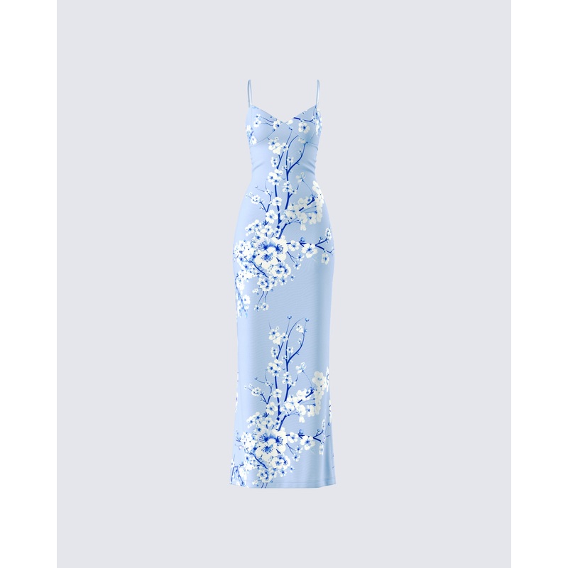 Azura Blue Floral Bodycon Maxi