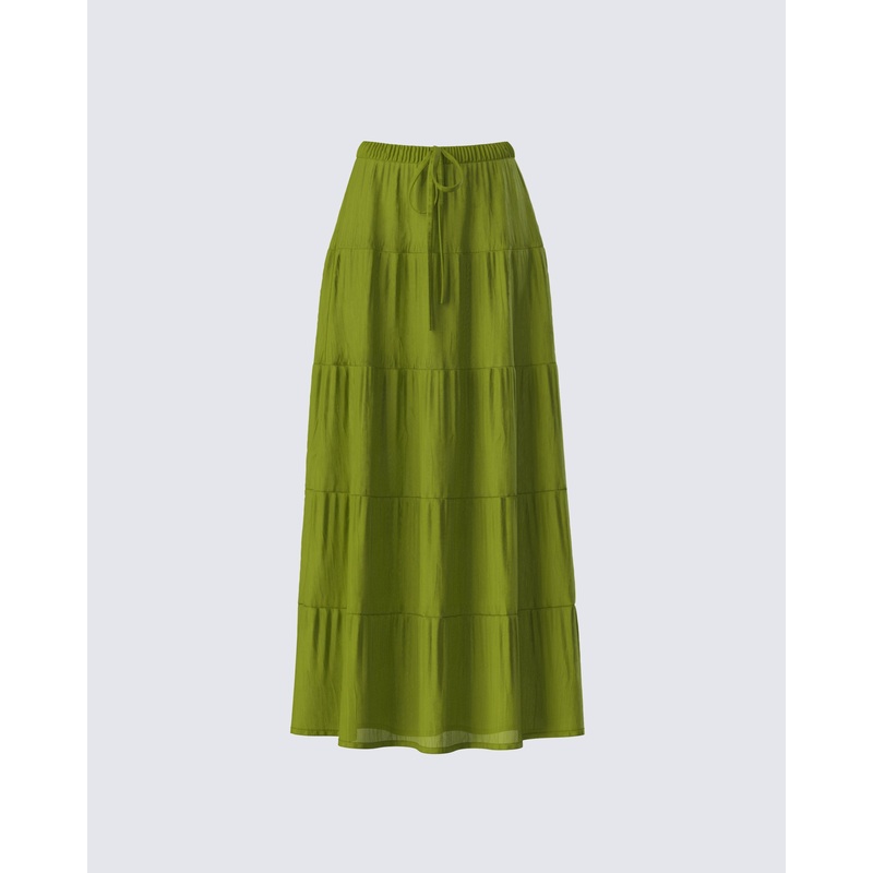 Didi Green Tiered Maxi Skirt