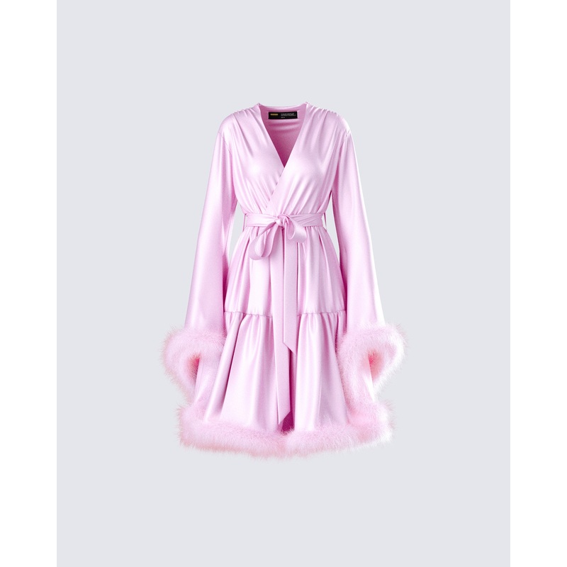 Evalie Pink Feather Trim Robe