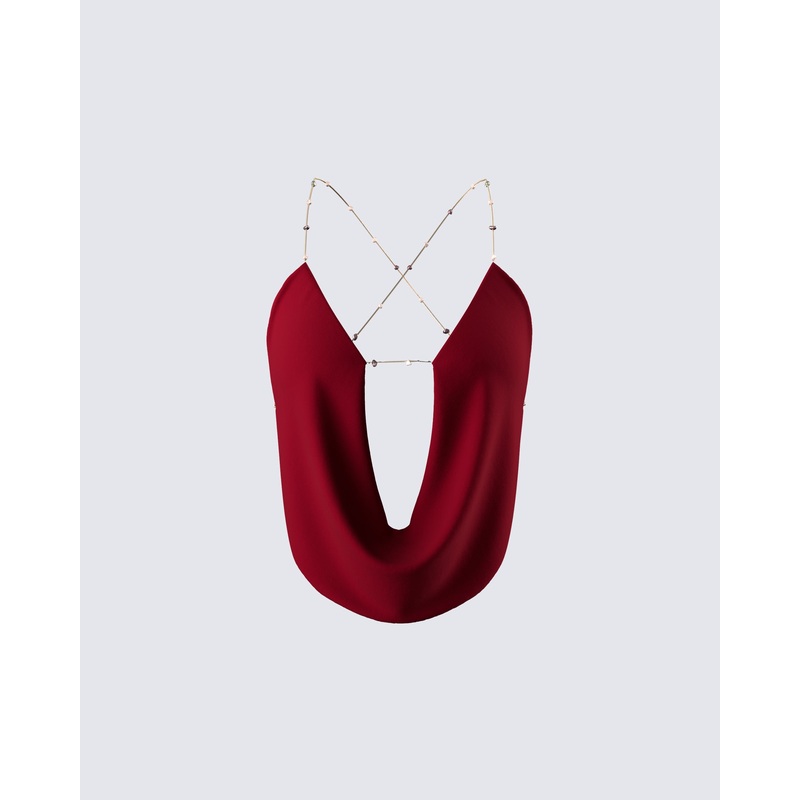 Ginger Burgundy Backless Cowl Top