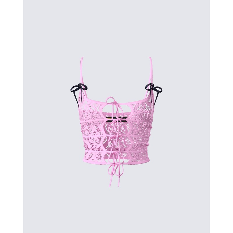 Halsey Pink Lace Tie Front Top