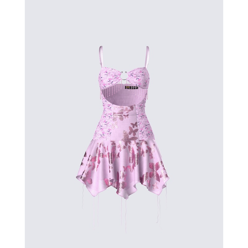 Jaxie Pink Lace Sequin Micro Mini Dress