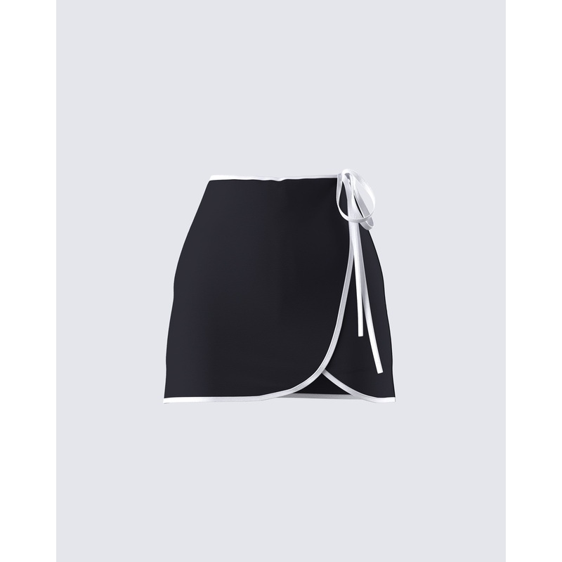 Kaede Black Contrast Binding Wrap Skirt