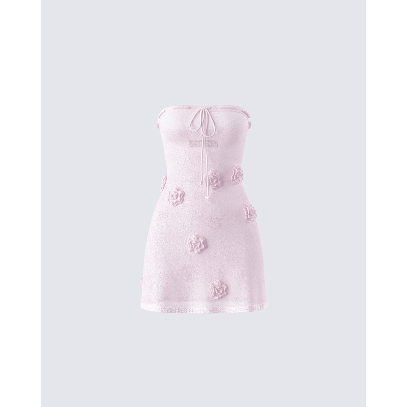 Leilani Pink Crochet Flower Mini Dress