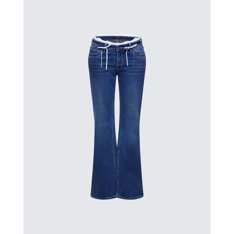 Maeva Blue Denim Lace Trim Jean