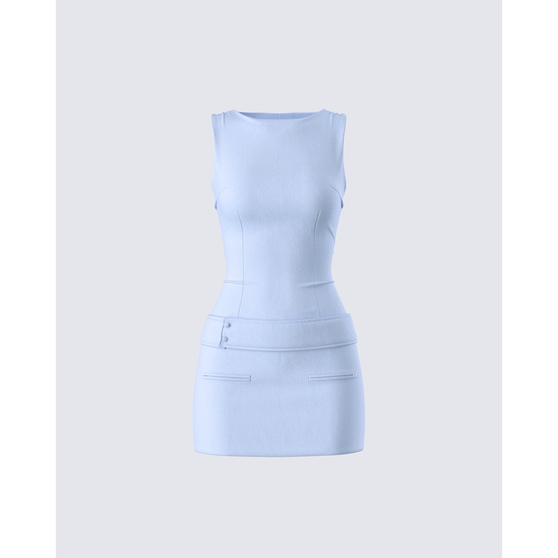 Matiyah Light Blue Belted Micro Mini Dress