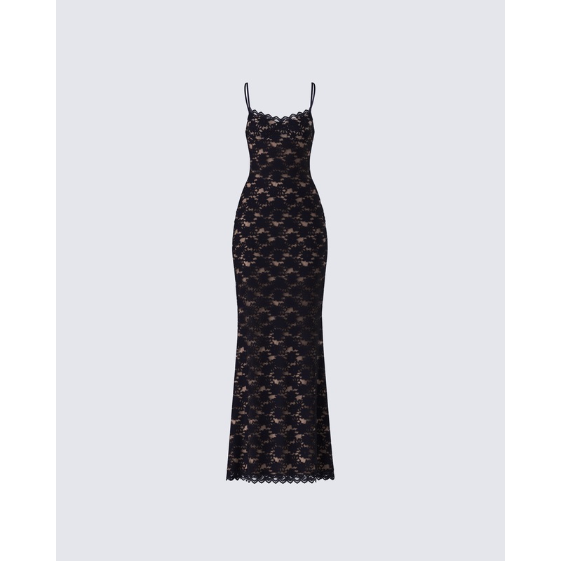 Nevaeh Black Lace Maxi Dress