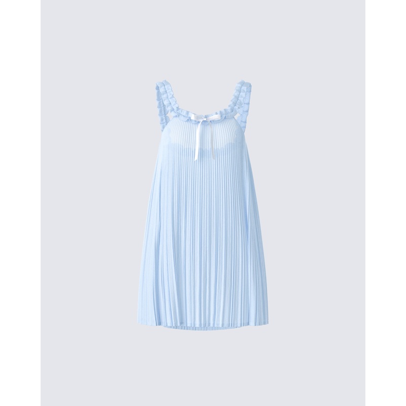 Olwen Baby Blue Plisse Mini Dress