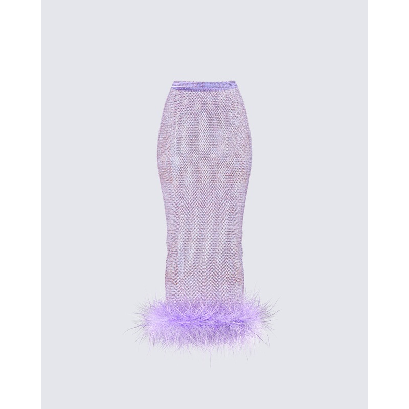 Ophira Lavender Rhinestone Feather Trim Skirt