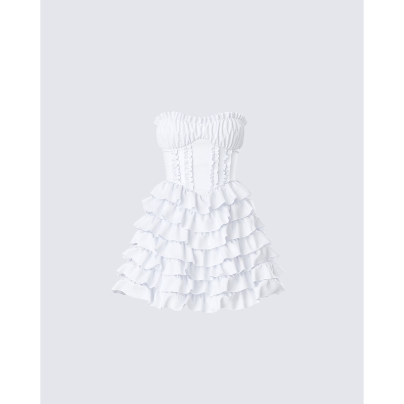 Pipi White Ruffle Mini Dress