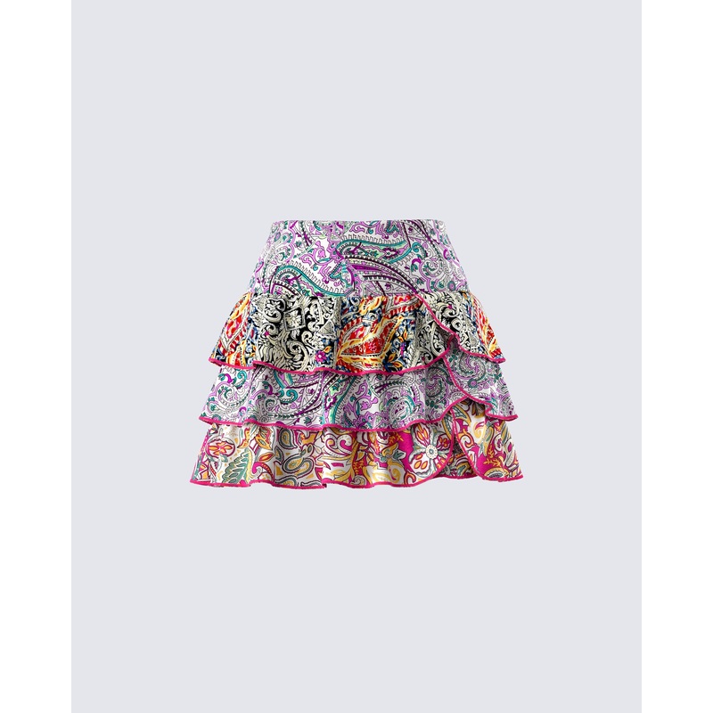 Raisa Paisley Tiered Micro Mini Skirt