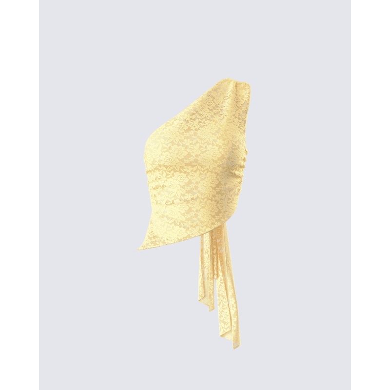 Rasima Yellow Lace Asymmetrical Top