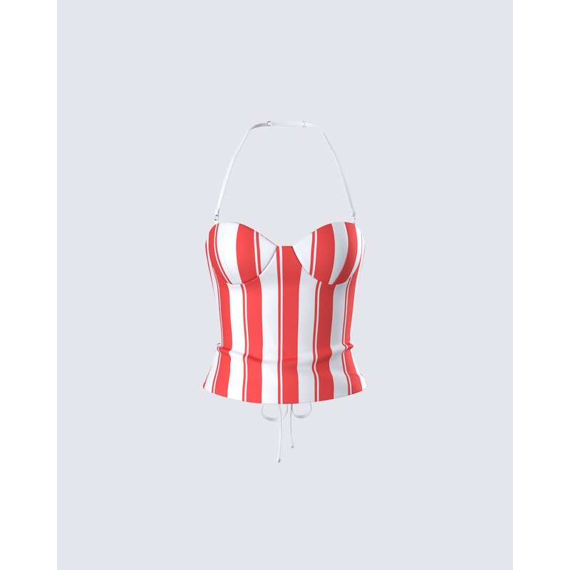 Risa Red Stripe Bustier Top