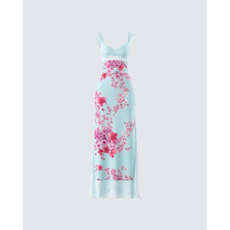 Ryliana Green Floral Mesh Maxi Dress