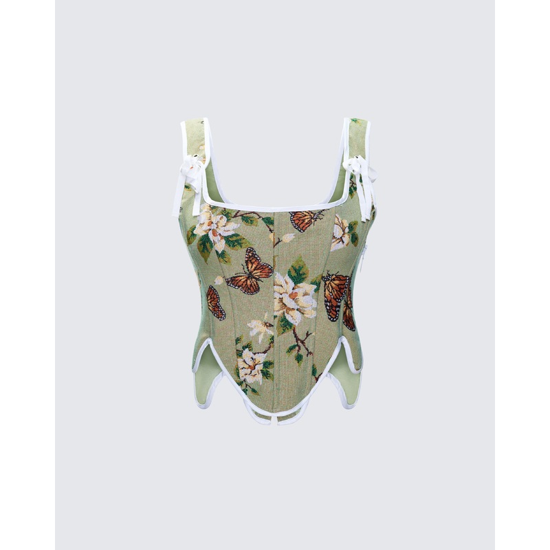 Samara Green Floral Jacquard Corset Top