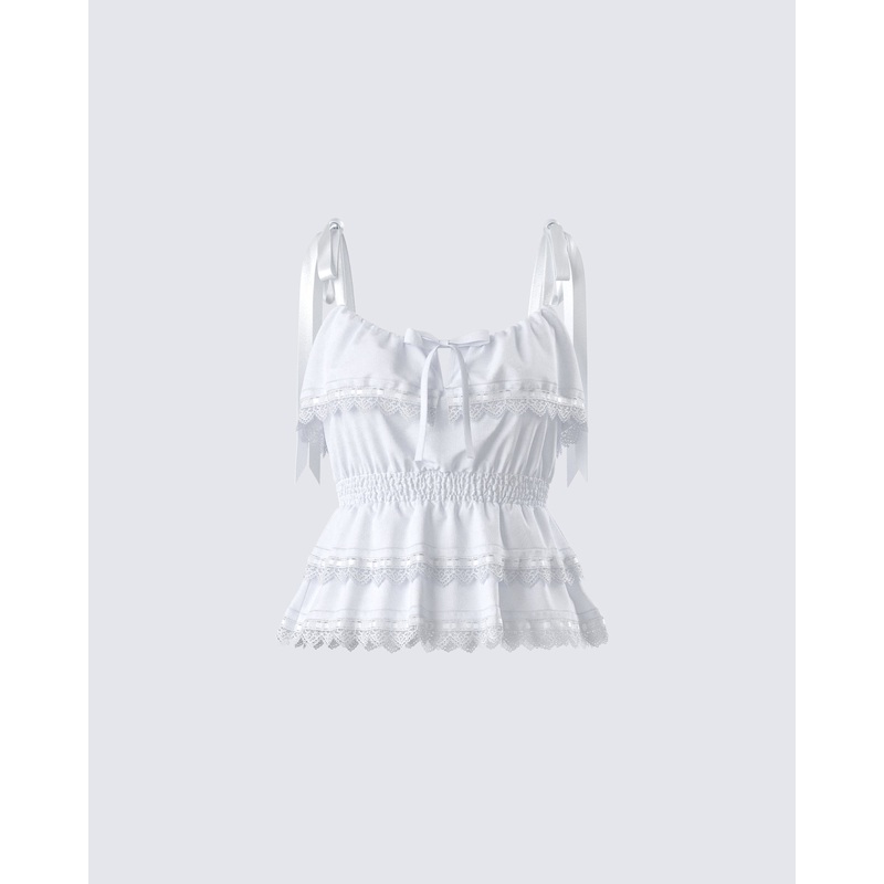 Shannyn White Ruffle Tie Top