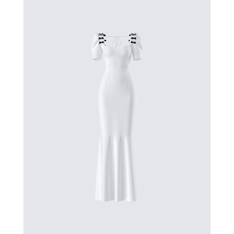 Sia White Puff Sleeve Maxi Dress