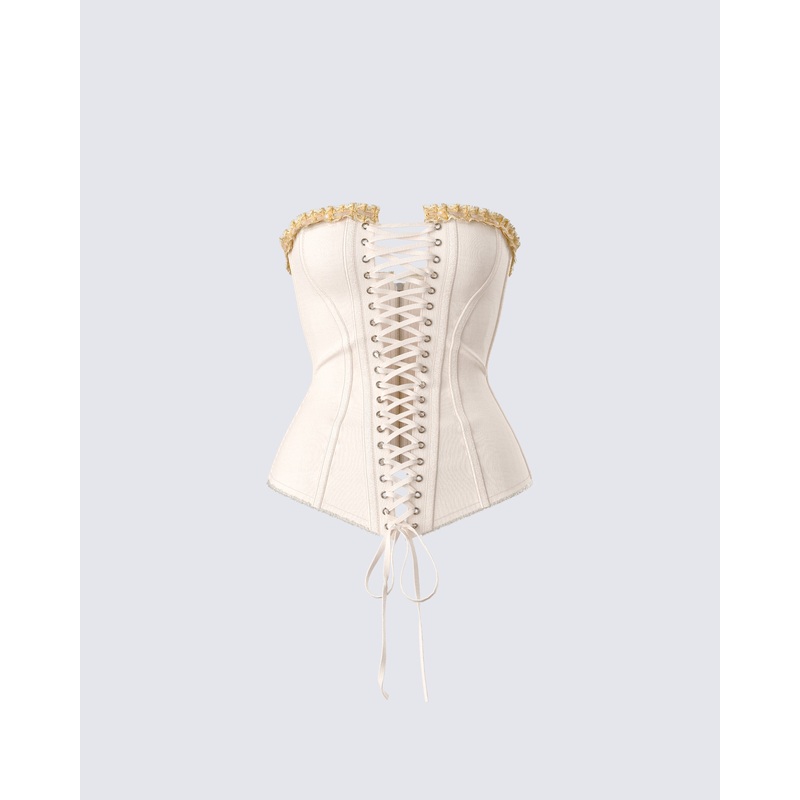 Tameka Ivory Canvas Lace Up Corset Top