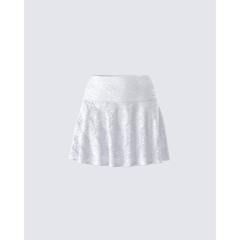 Teya White Pattern Mini Skirt