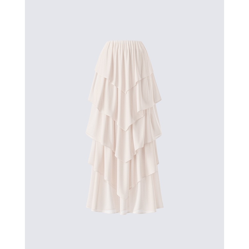 Zana Cream Tiered Ruffle Maxi Skirt