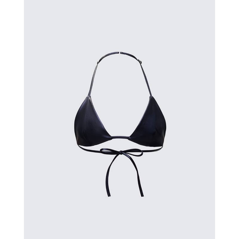 Zaria Black Vegan Leather Bikini Top