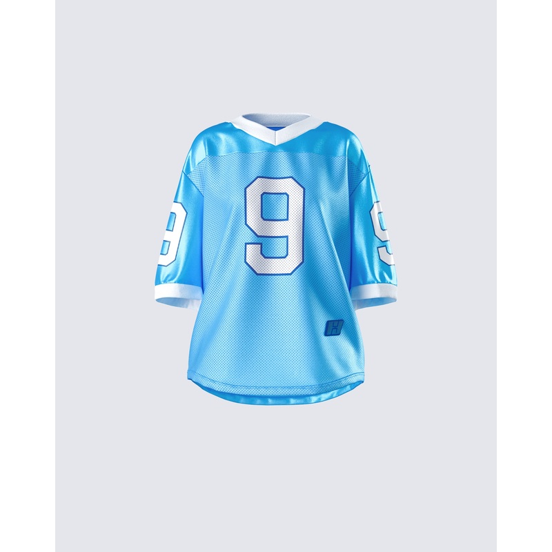 Amia Blue Graphic Sports Jersey Top