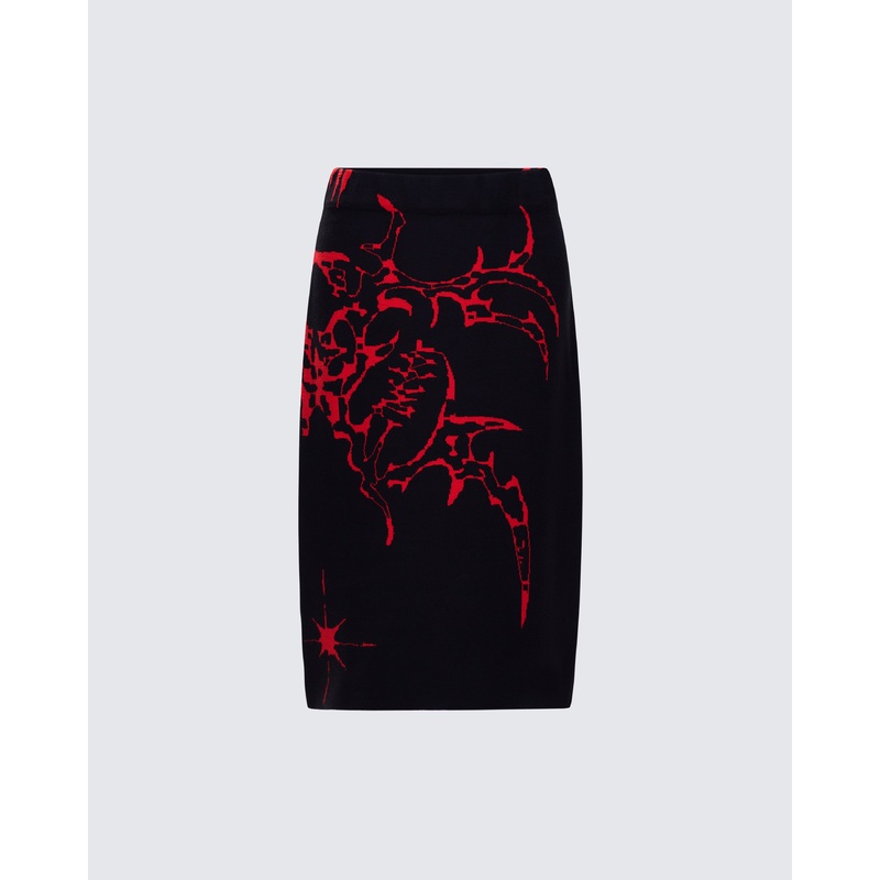 Dena Black Intarsia Knit Midi Skirt