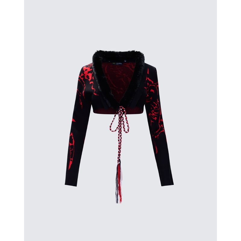 Dena Black Intarsia Knit Shrug