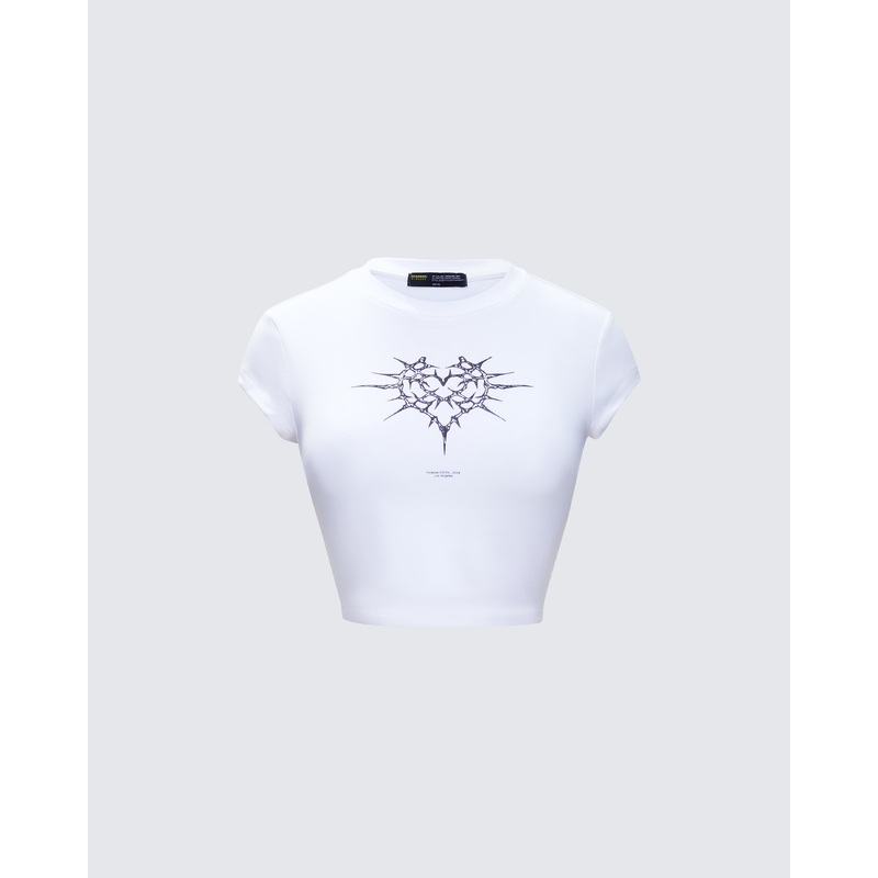 Dena White Jersey Graphic Top