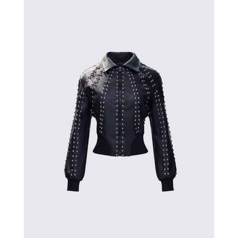 Eleri Black Vegan Leather Studded Jacket