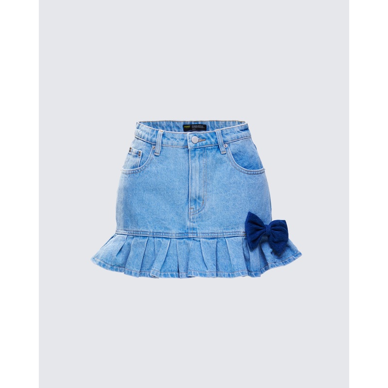 Emogen Pleated Denim Mini Skirt