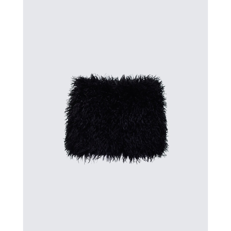 Fara Black Faux Fur Micro Mini Skirt
