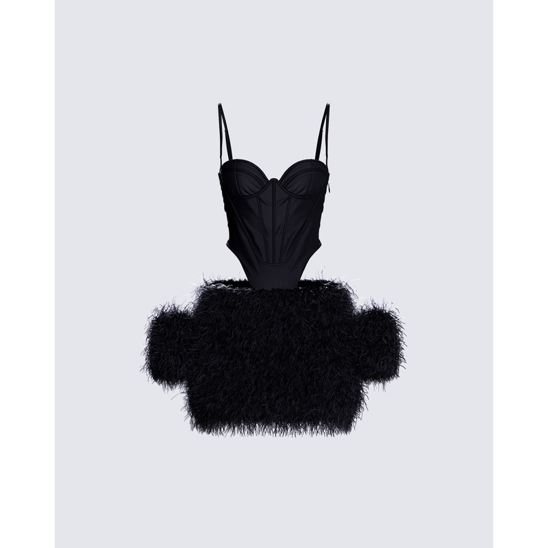 Fara Black Satin Faux Fur Set