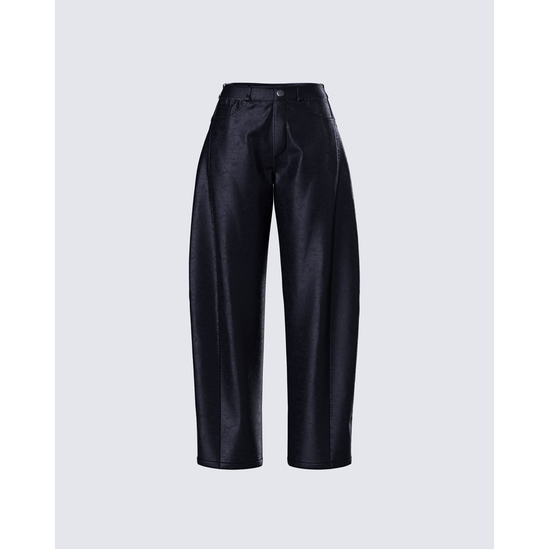 Flavia Black Vegan Leather Barrel Pant