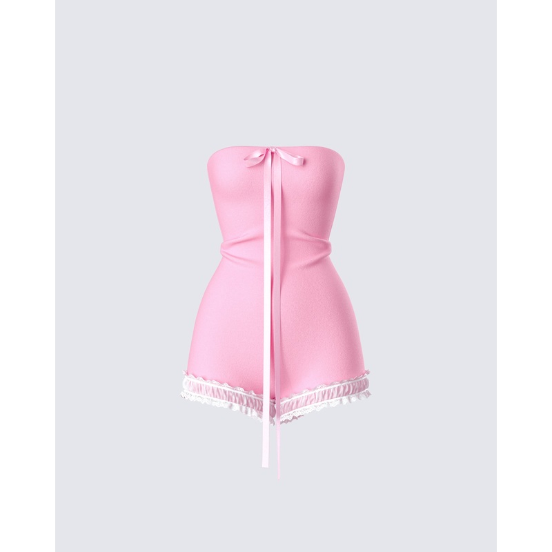 Gita Pink Bow Strapless Romper