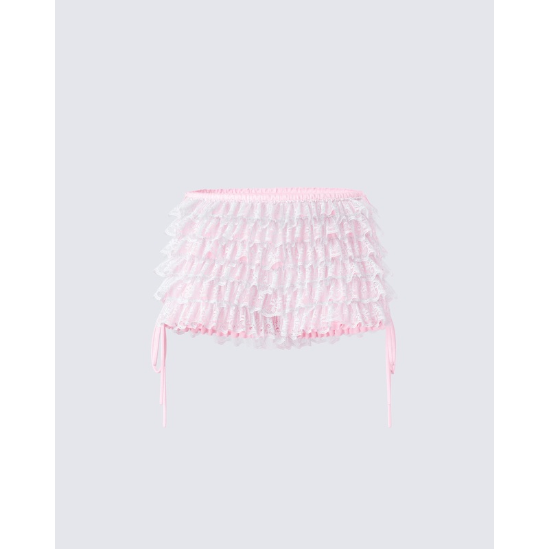 Hali Pink Lace Up Ruffle Micro Mini Short