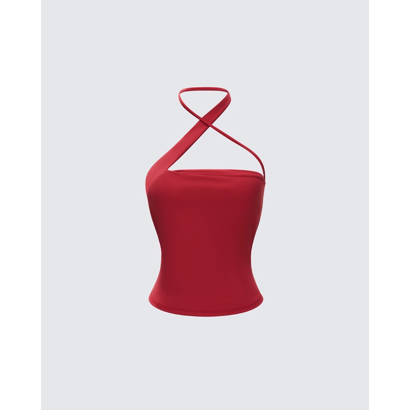 Idalia Red Asymmetrical Halter Top