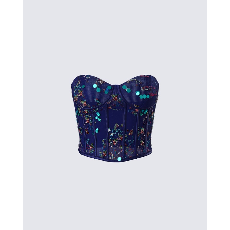 Jadira Blue Sequin Corset Top