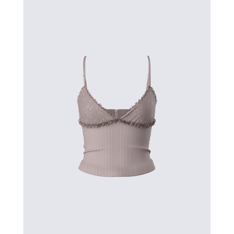 Jena Brown Pinstripe Strappy Top